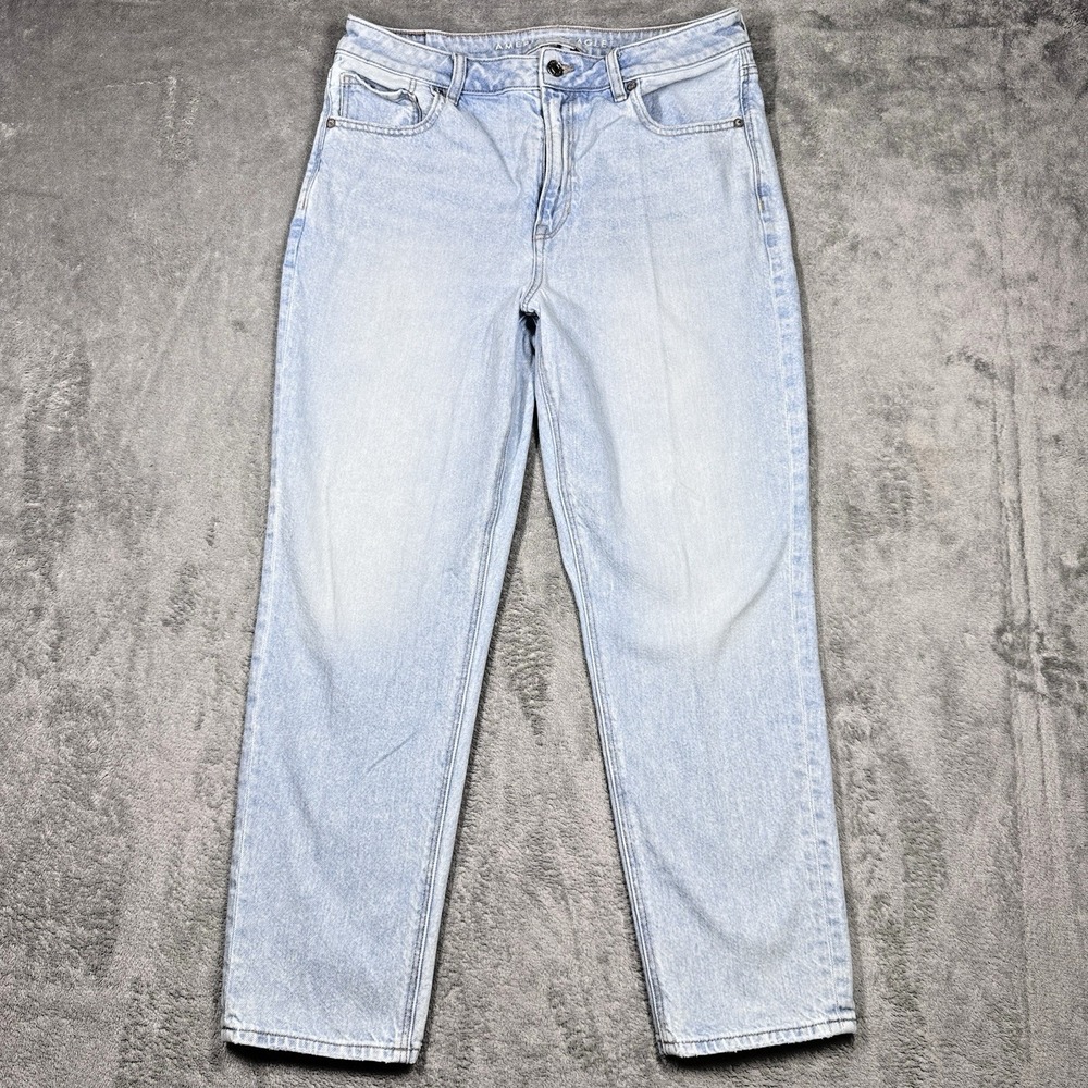 American Eagle Light Wash Jeans Womens 12 Short Straight Leg High Rise Denim
